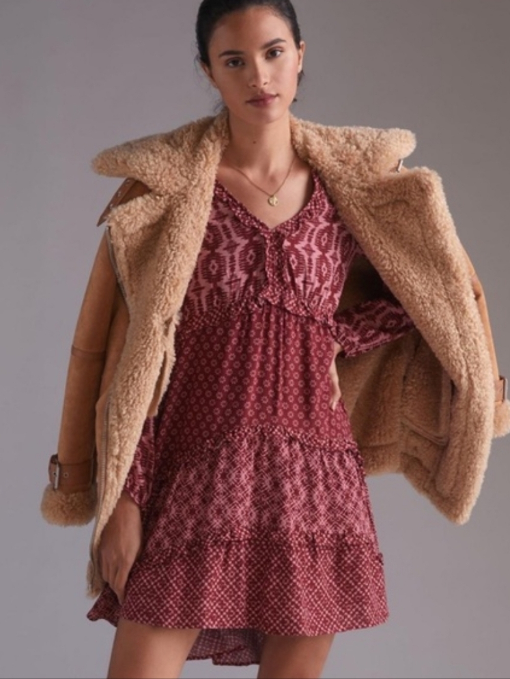 Anthropologie Tiered Boho Balloon Sleeve Dress Size L